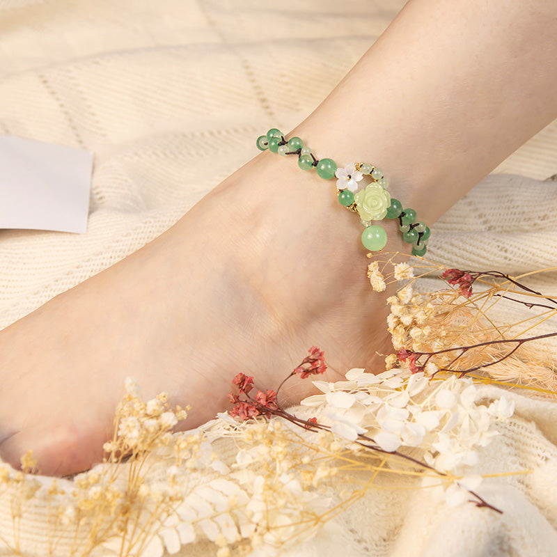 Adjustable Jade Braided Weave Anklet for Mindful Alignment