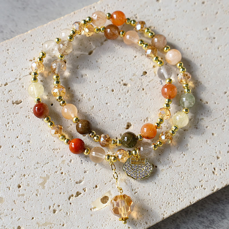 Multi-Tonal Rutilated Quartz Double Wrap Beaded Bracelet