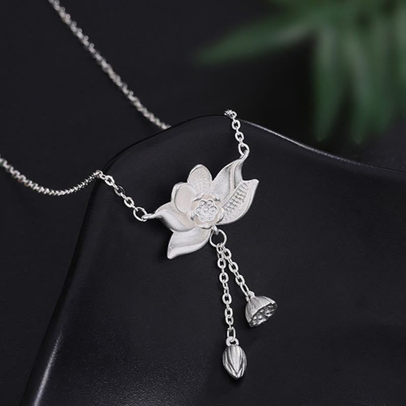 999 Sterling Silver Lotus Flower Pod Carved Enlightenment Necklace Pendant
