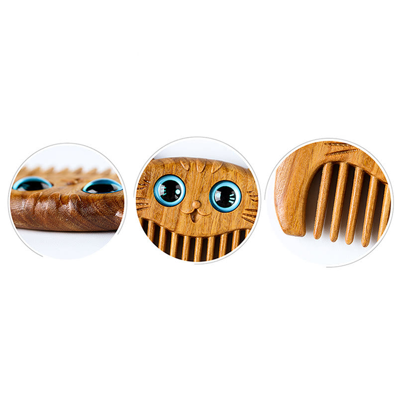 Minimalist Cat Pattern Green Sandalwood Portable Pocket Comb