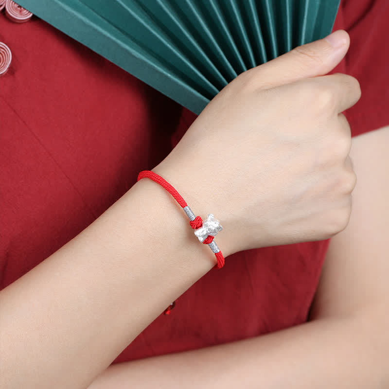 Handcrafted 999 Fine Silver Chinese Zodiac Red String Adjustable Bracelet