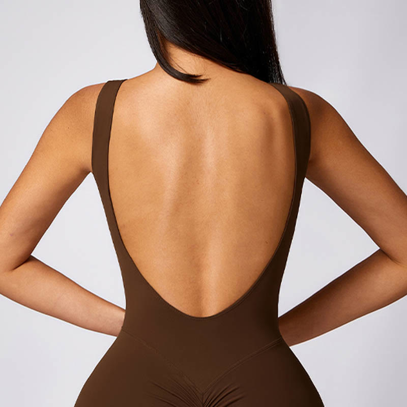 Women Casual Sleeveless Jumpsuit Flare Pants Sports Fitness Yoga Bodysuit