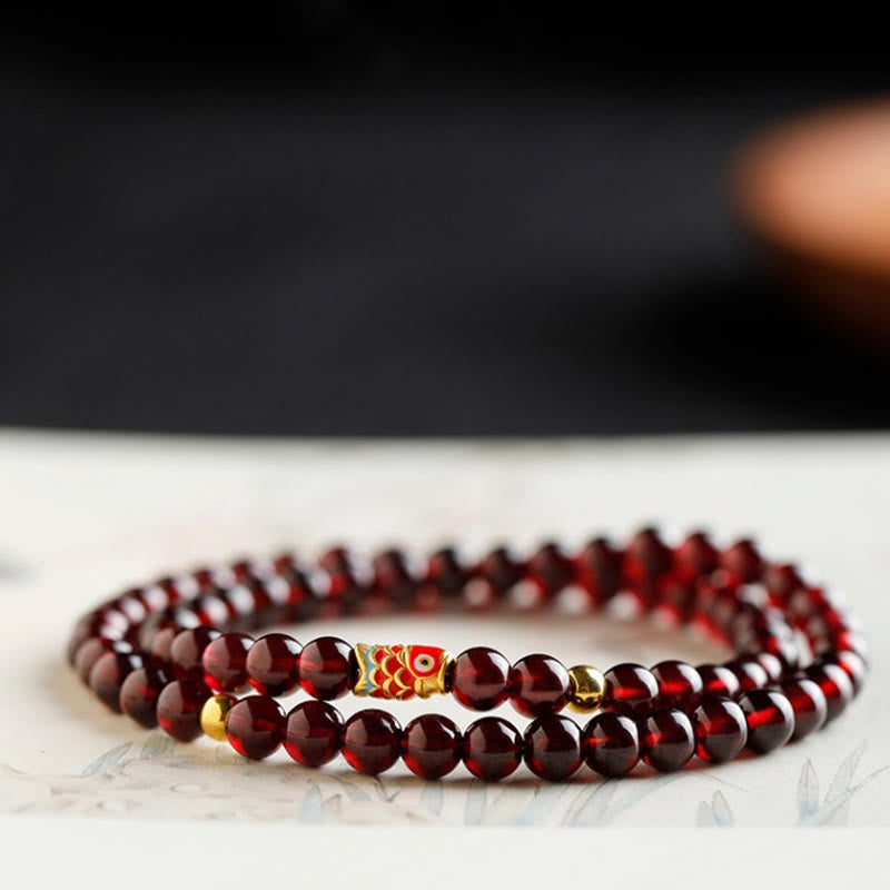 999 Gold Koi Fish Natural Garnet Protection Bracelet