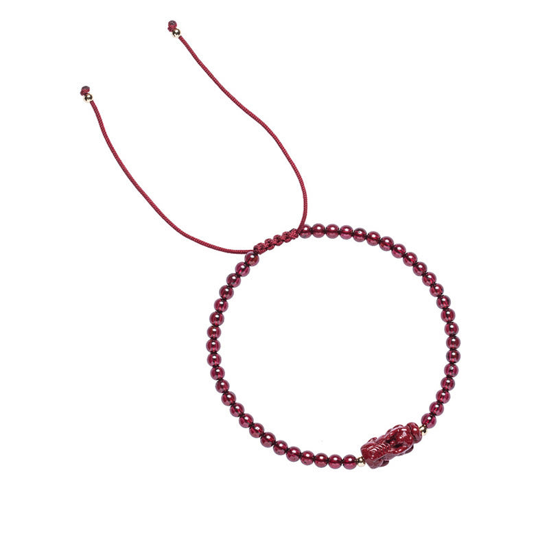Garnet Cinnabar PiXiu Blessing Calm String Bracelet