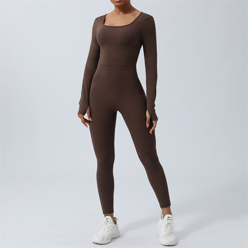Women Long Sleeve Backless Jumpsuit Sports Fitness Yoga Bodysuit