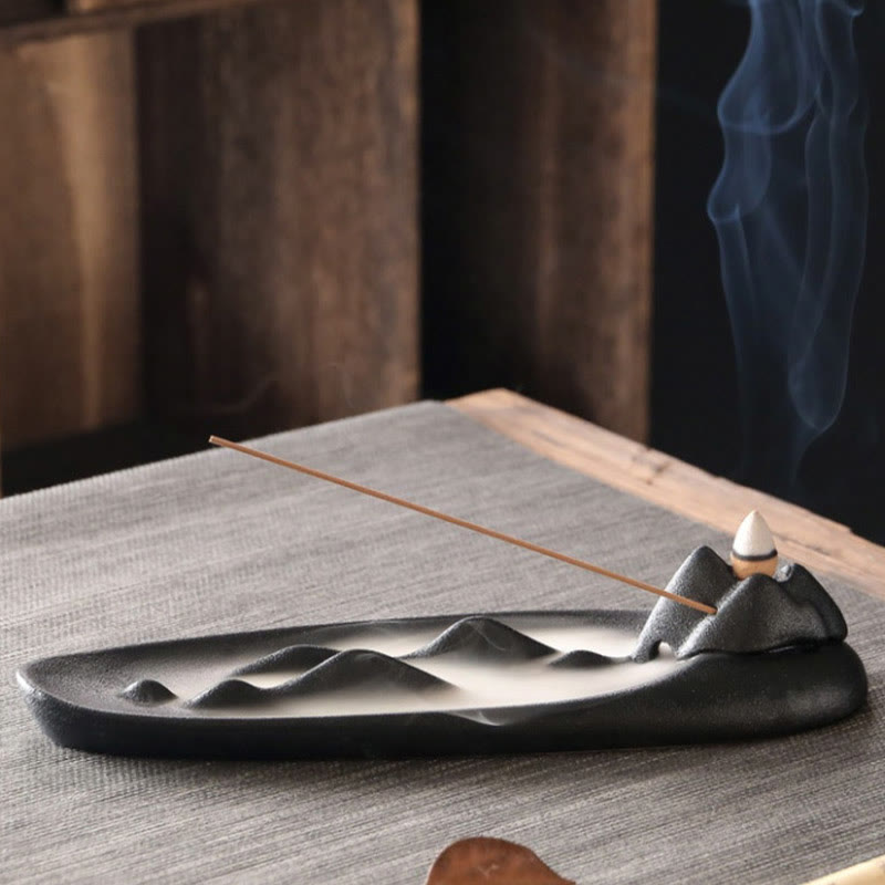 Handcrafted Mountain & Koi Fish Ceramic Stick Incense Burner for Meditation