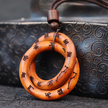 Lightning Struck Jujube Wood Taoist Yin Yang Ring Qiankun Circle Leizu Taboo Luck Necklace Pendant
