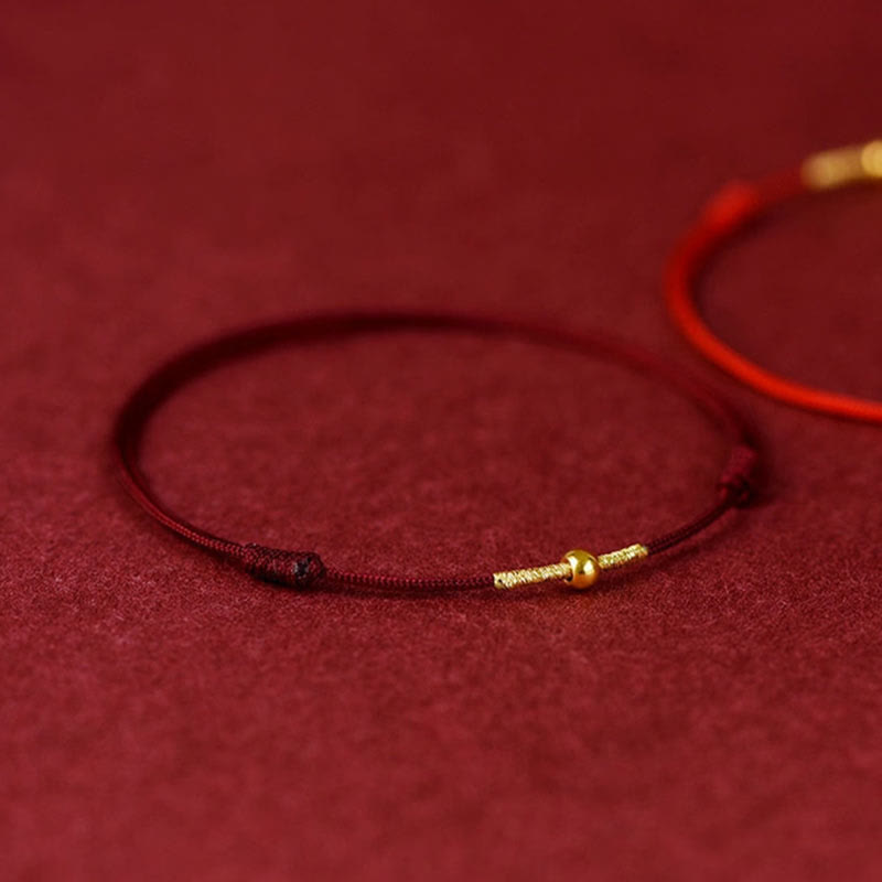 925 Sterling Silver Golden Bead Braided Red String Bracelet & Anklet