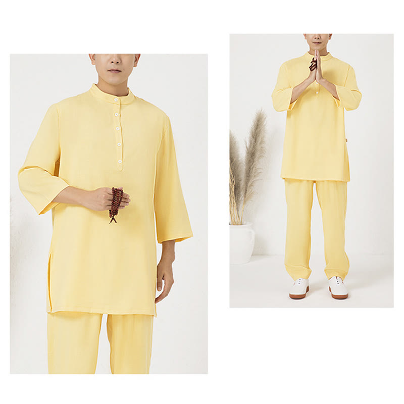 Tactile Cotton Linen Three-Quarter Sleeve Zen Meditation Set