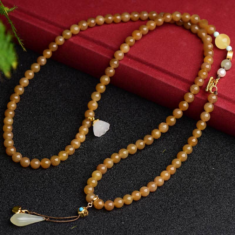 Natural Hetian & White Jade, Amber, Turquoise, Pearl & Topaz Lotus Beaded Bracelet