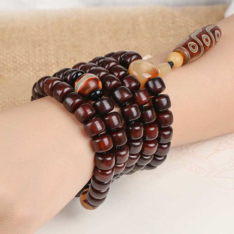 108 Mala Beads Three-eyed Dzi Bead Nine-eye Dzi Bead Jade Luck Bracelet