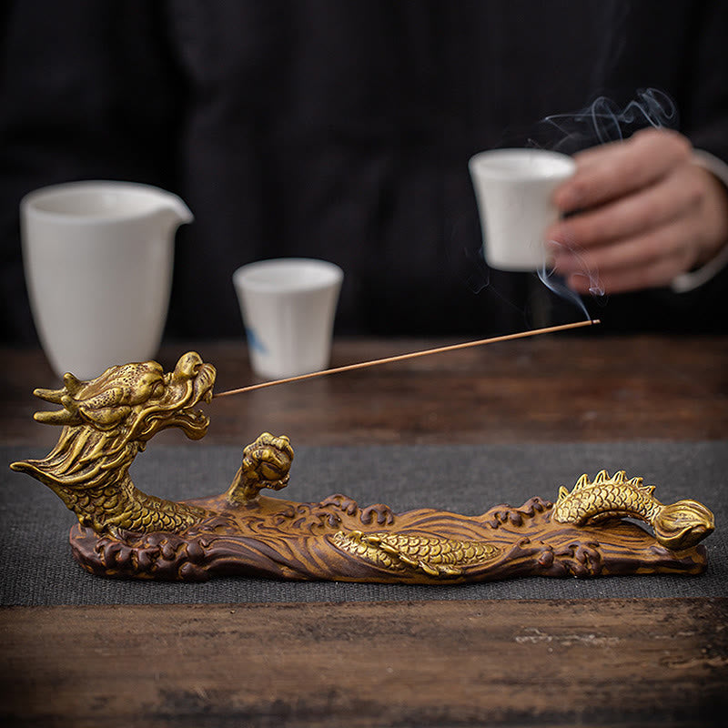 Hand-Finished Dragon Motif Ceramic Stick Incense Burner
