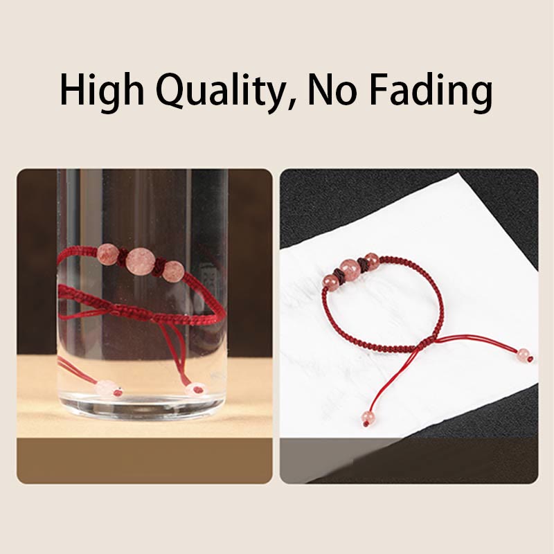 Natural Strawberry Quartz Woven Red String Adjustable Bracelet & Anklet