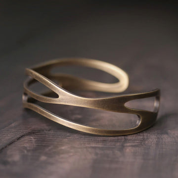 Vintage Curved Copper Brass Wealth Adjustable Cuff Bracelet Bangle