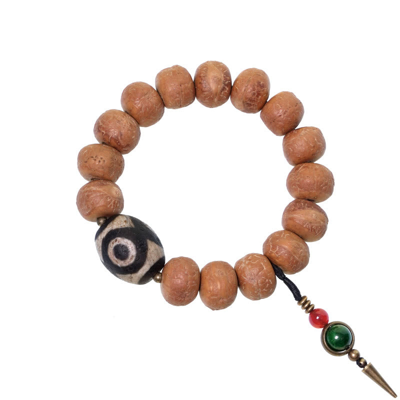Tibet Bodhi Seed, Dzi Bead & Jade Wrist Mala with Copper Accents – Serenity Anchor