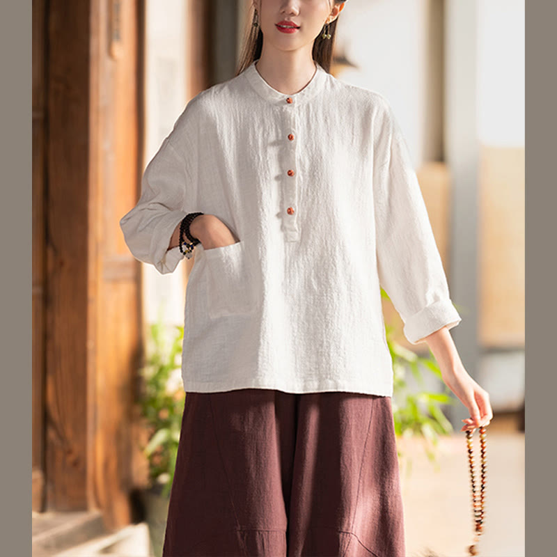 Solid Color Loose Button Blouse Long Sleeve Shirt Top