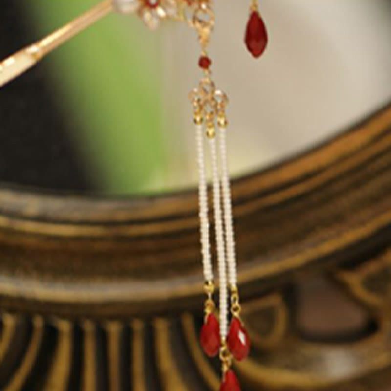 Classical Chinese Style Flower Branche Butterfly Pearl Tassel Hair Clip Hair Comb Hair Crown