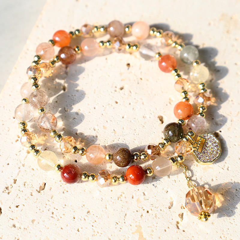 Multi-Tonal Rutilated Quartz Double Wrap Beaded Bracelet