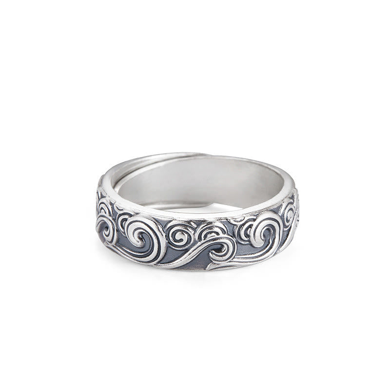 999 Sterling Silver Auspicious Clouds Engraved Blessing Adjustable Ring