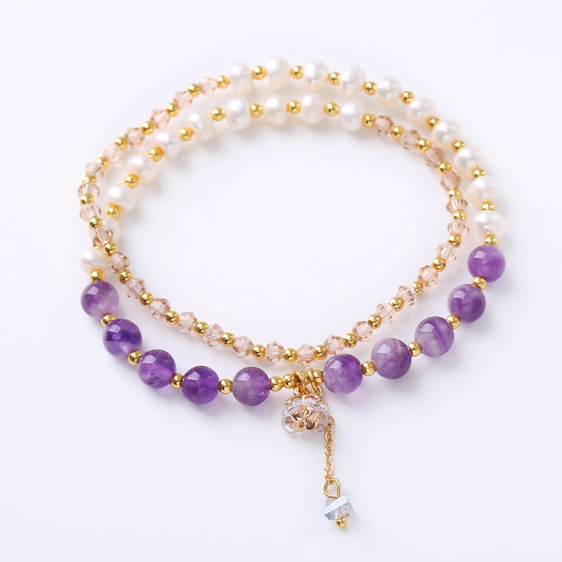 Natural Pearl and Gemstone Double Wrap Bracelet for Spiritual Balance