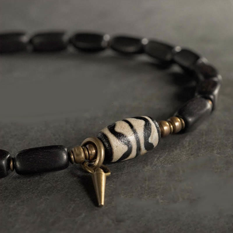 Tibet Ebony Wood Dzi Bead Copper Balance Double Wrap Bracelet