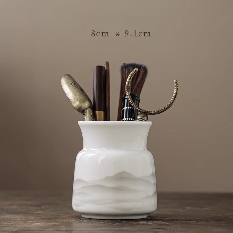 Vintage Ink Painting Mountain White Porcelain Ceramic Gaiwan Sancai Teacup Kung Fu Tea Cup And Saucer With Lid Tea Utensil Teapot