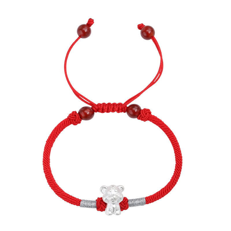 Handcrafted 999 Fine Silver Chinese Zodiac Red String Adjustable Bracelet