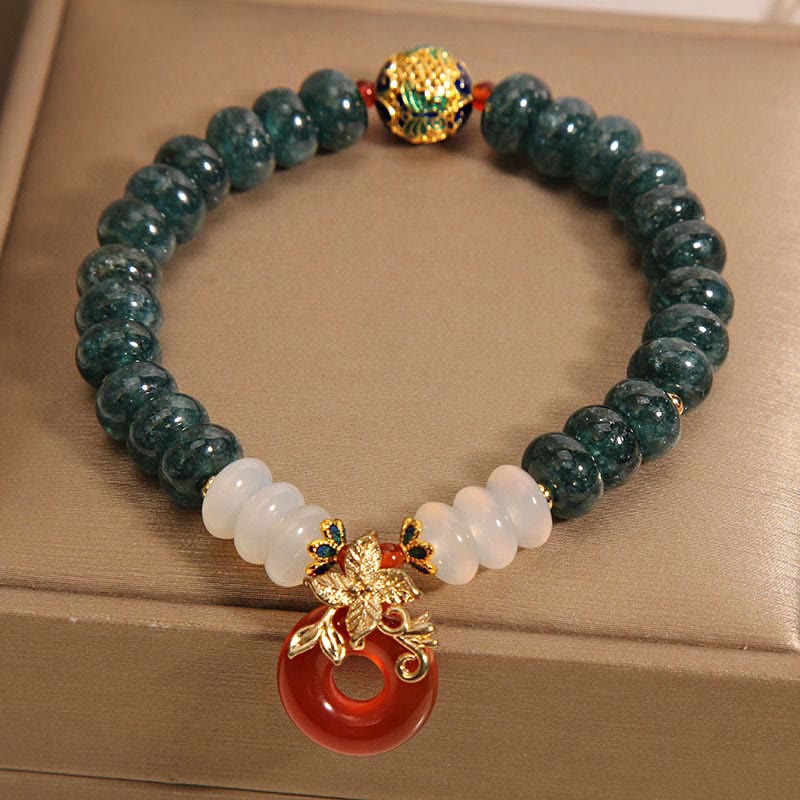 Jade, White & Red Agate Ping An Kou Peace Buckle Abacus Beaded Bracelet