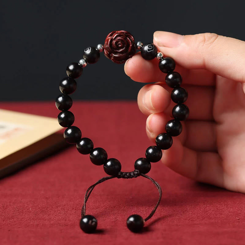 Handmade 8mm Small Leaf Red Sandalwood Beaded Unisex Bracelet