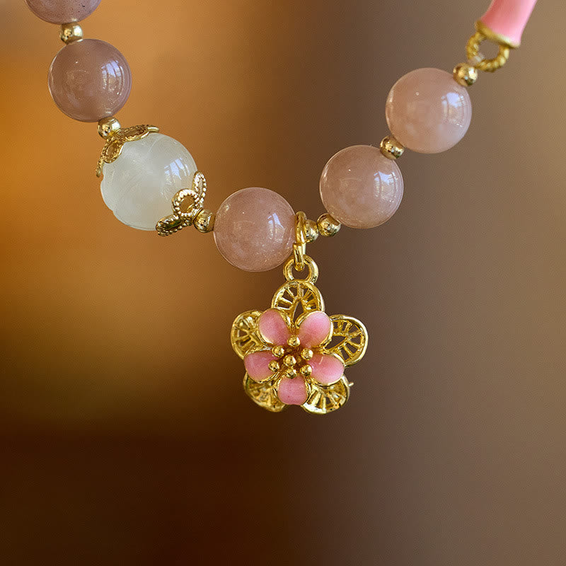 Natural Sun Stone Golden Silk Jade Flower Charm Wealth Bracelet Bangle