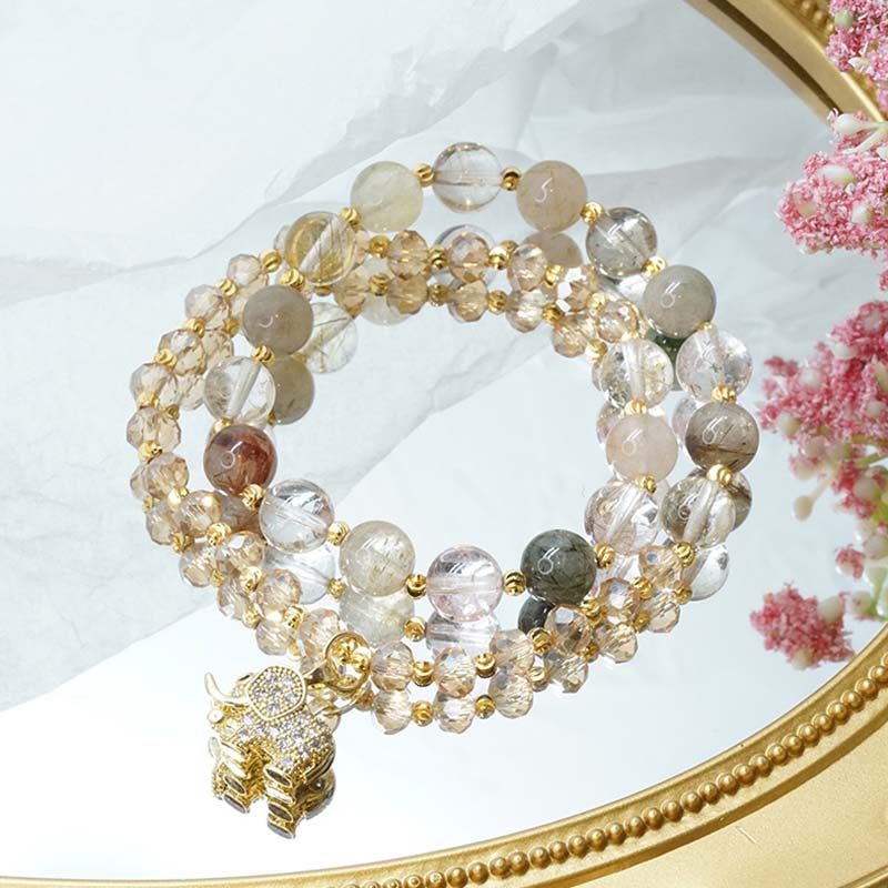 Rose Quartz Elephant Healing Energy Charm Bracelet