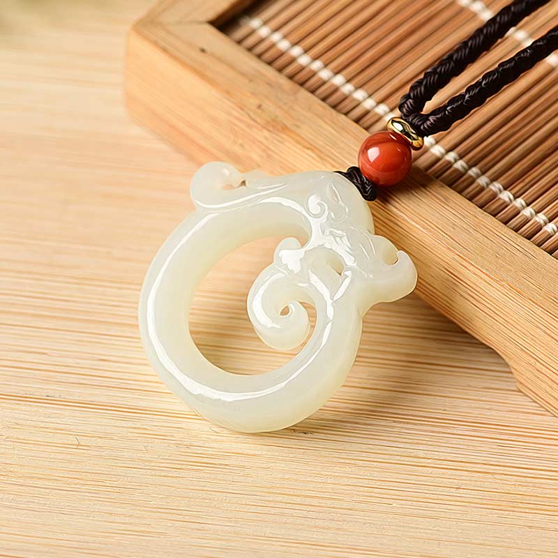 White Jade Cyan Jade Dragon Protection Necklace String Pendant