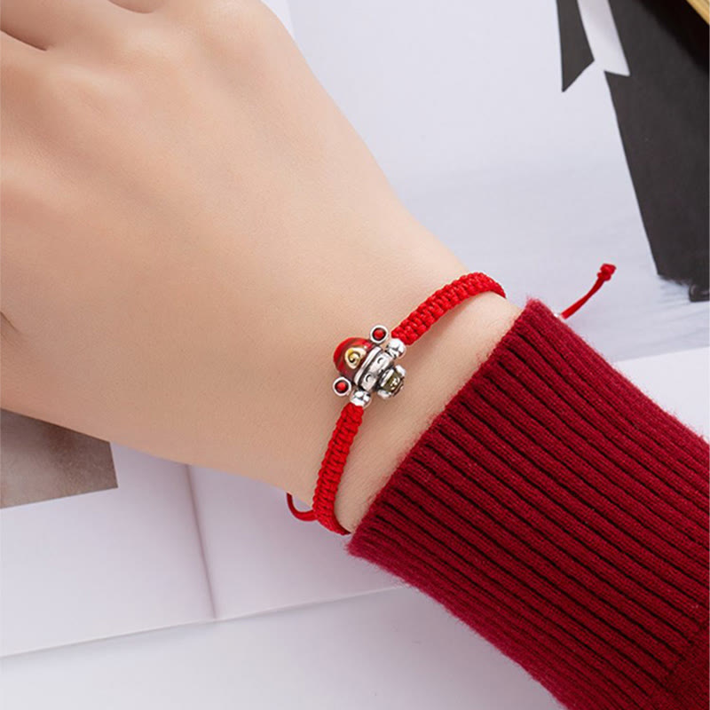 Handmade Braided Red String Copper God of Wealth Adjustable Bracelet