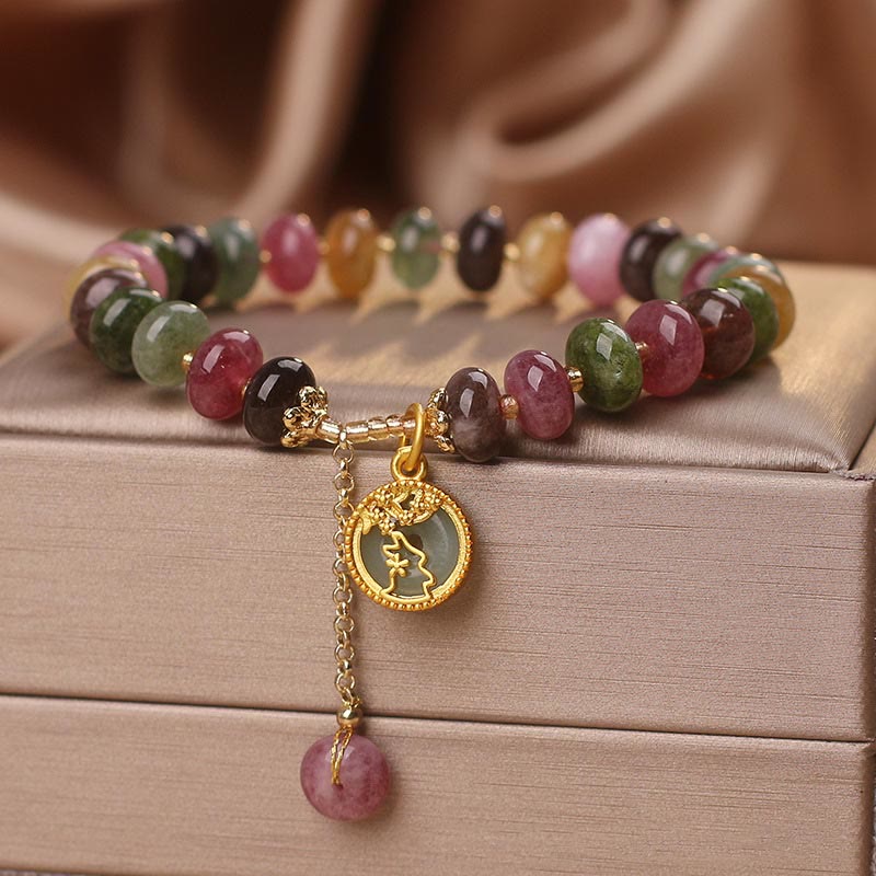 Colorful Tourmaline Cute Flower Rabbit Charm Love Bracelet