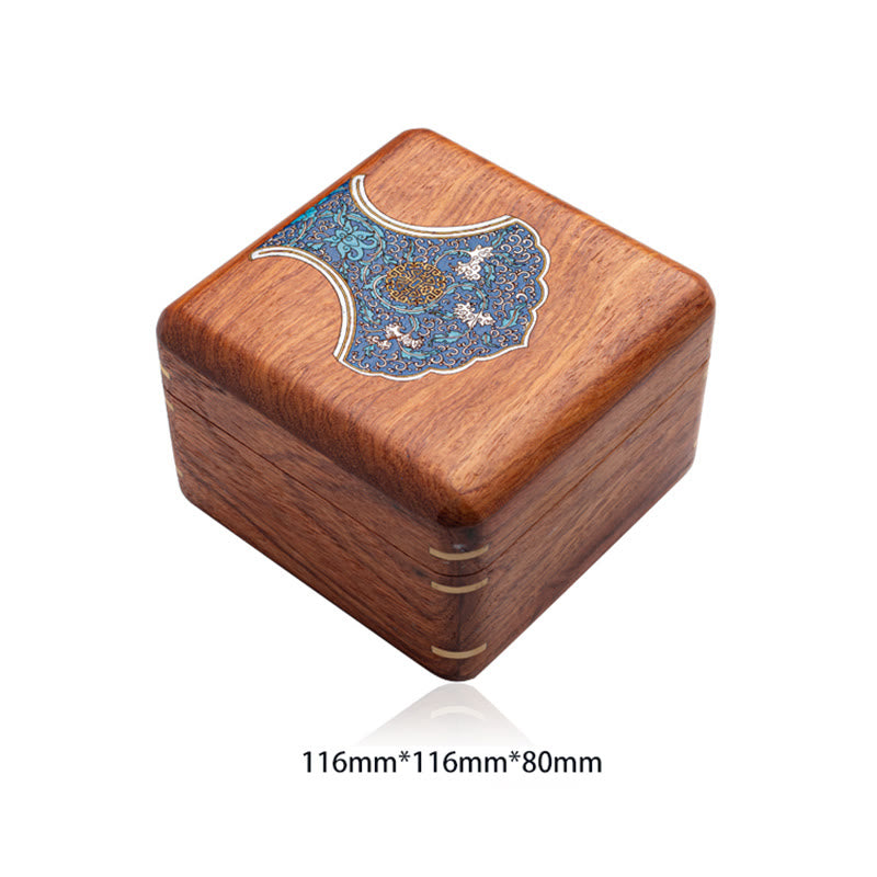 Antique Hand-Carved Rosewood Jewelry Storage Box with Floral Leaf Detail