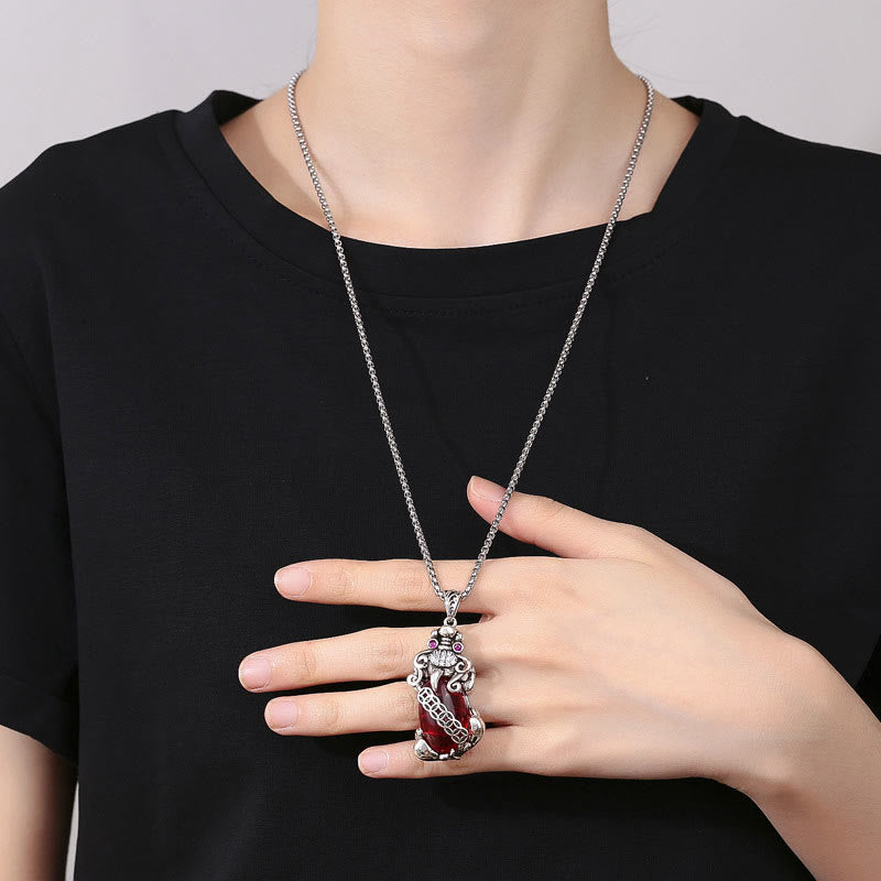 PiXiu Garnet Copper Coin Wealth Luck Necklace Pendant