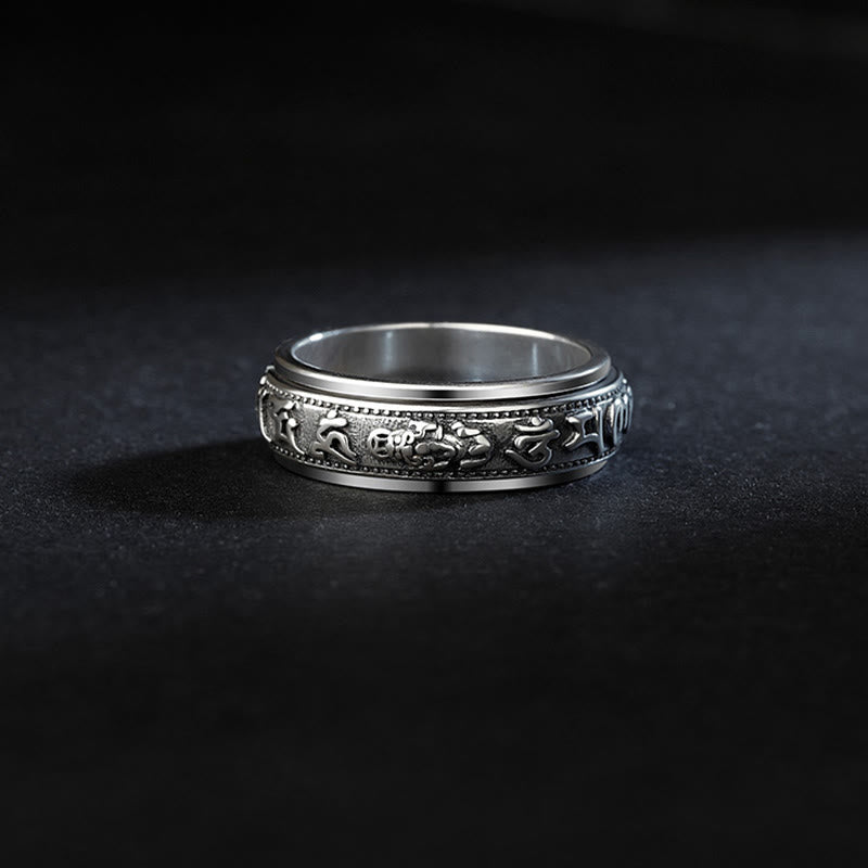 Handmade Sterling Silver & Copper Rotatable Om Mani Padme Hum Pixiu Lotus Ring