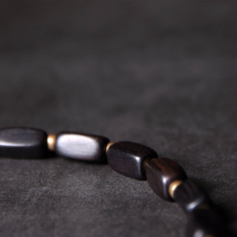 Tibet Ebony Wood Dzi Bead Copper Balance Double Wrap Bracelet