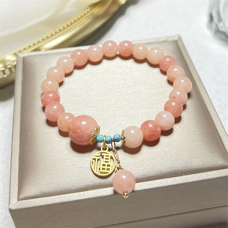 Natural Stone Turquoise Fu Character Charm Bracelet (Wrist Circumference 14-18cm)