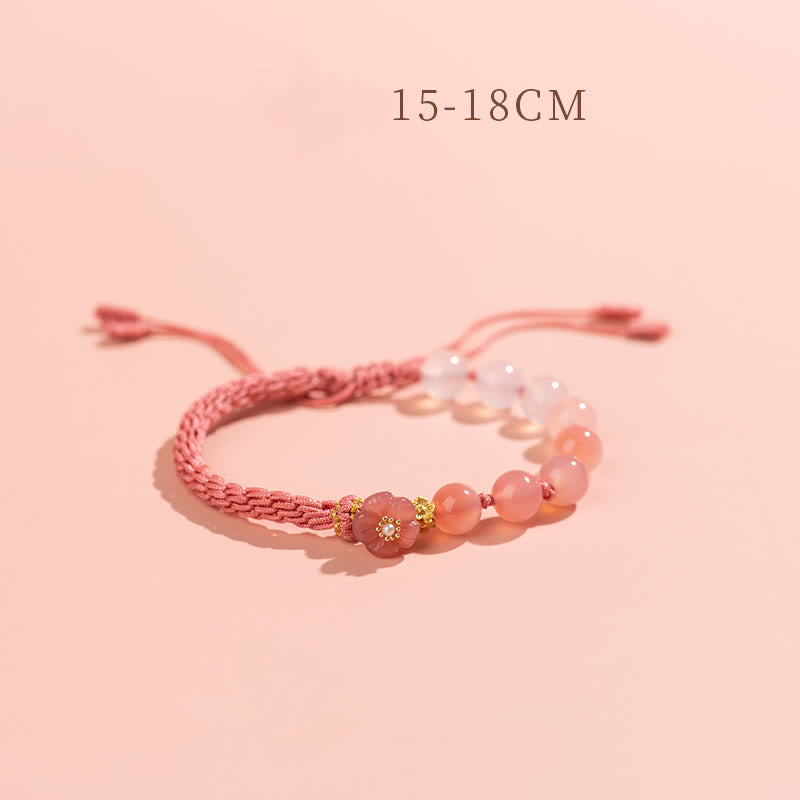 Natural Gradient Agate Reincarnation Knot Peach Blossom Wealth Luck Handmade String Bracelet