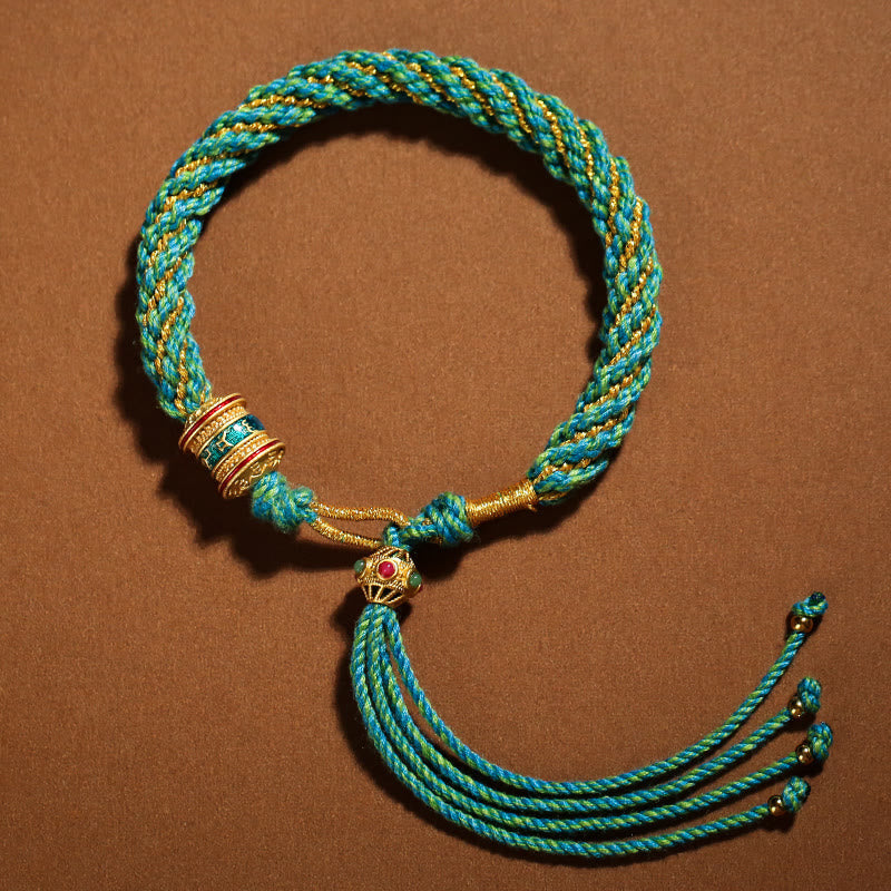 Handmade Tibetan Prayer Wheel & Endless Knot Braided Red String Bracelet