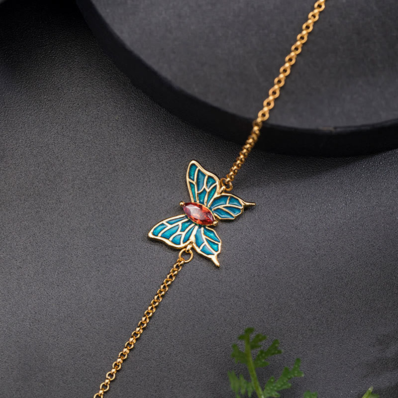 925 Sterling Silver Butterfly Zircon Love Chain Bracelet