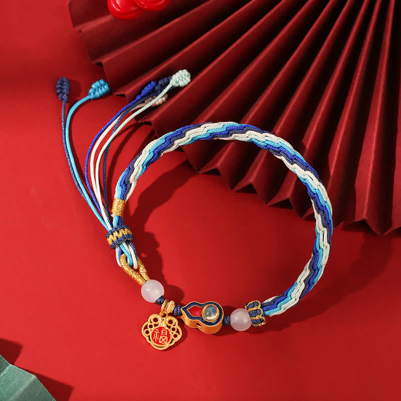 Handmade 925 Sterling Silver Wu Lou Endless Knot Hand-Woven Red String Bracelet