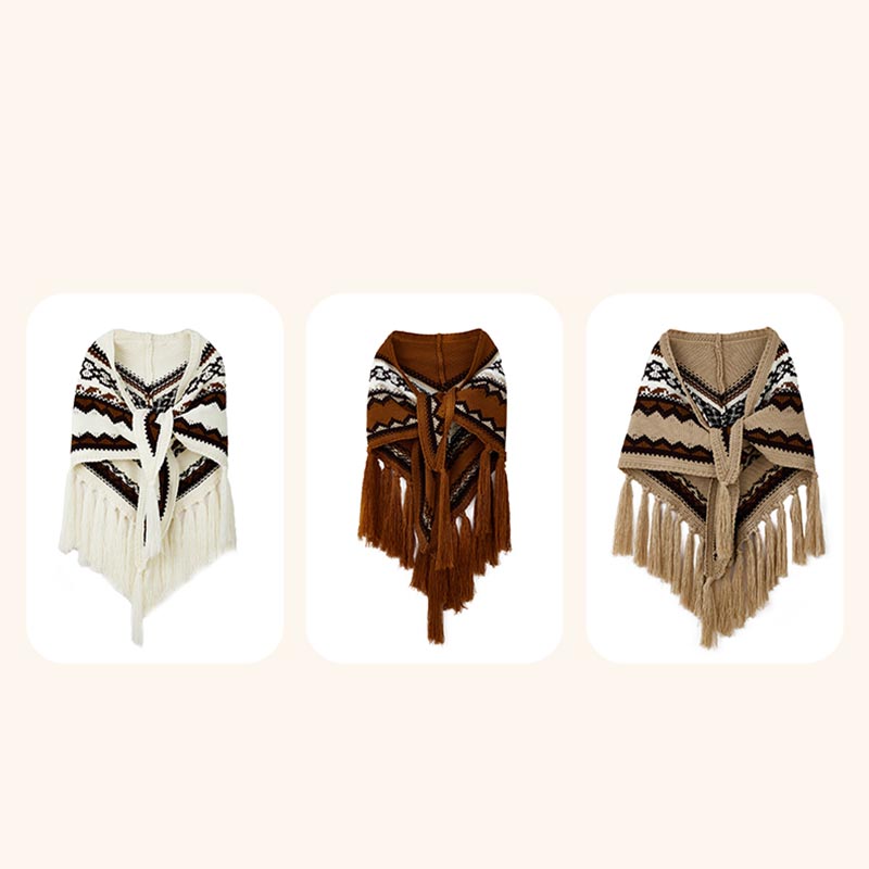 Tibetan Triangular Shawl Striped Tassels Winter Cozy Travel Scarf Wrap