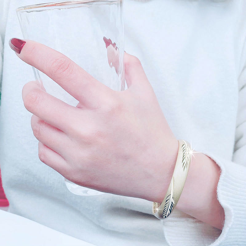 Feather Heart Sutra Engraved Pattern Wealth Copper Cuff Bracelet Bangle