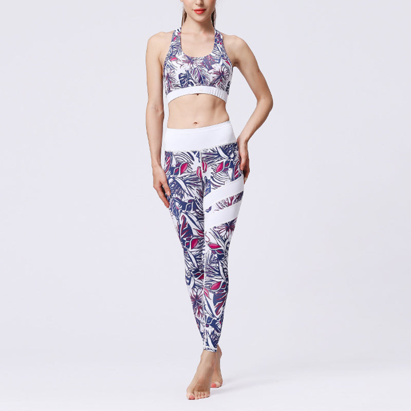 2Pcs Sunflower Flowers Leaves Print Top Pants Sports Fitness Yoga Women's Yoga Sets
