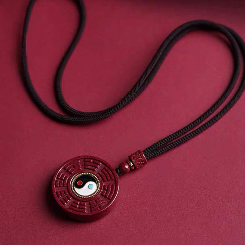 Natural Cinnabar Bagua Rotatable Yin Yang Keep Away Evil Spirits Necklace Pendant