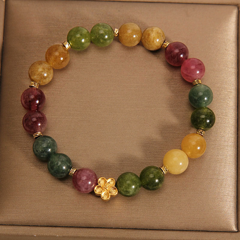 Natural Colorful Tourmaline Golden Flower Positive Bracelet