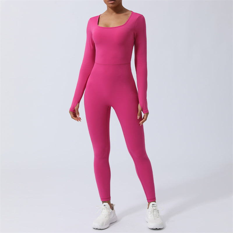 Women Long Sleeve Backless Jumpsuit Sports Fitness Yoga Bodysuit