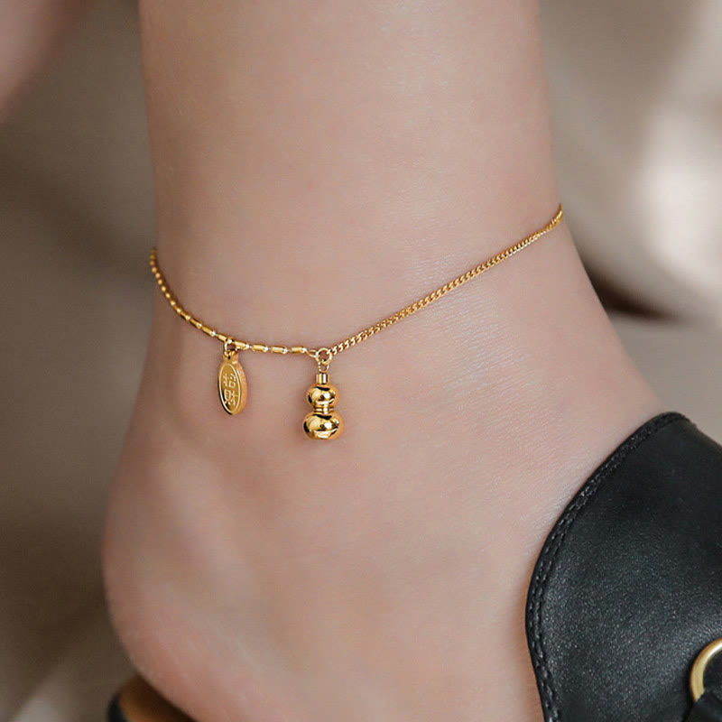 18k Gold Plated Copper Lucky Gourd Design Wealth Buckle Anklet